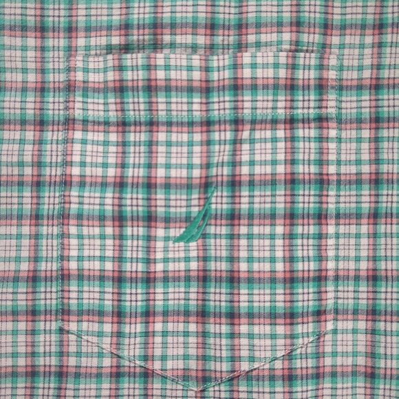 Nautica Mens Medium Plaid Checkered Button Up Short Sleeve Shirt 100% Cotton - Picture 4 of 7